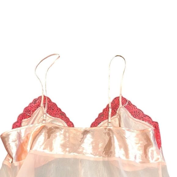 Y2K Babydoll Tank Woman's Size 16/18 Camisole Split Bodice Lace Satin Sleepwear - Picture 6 of 9